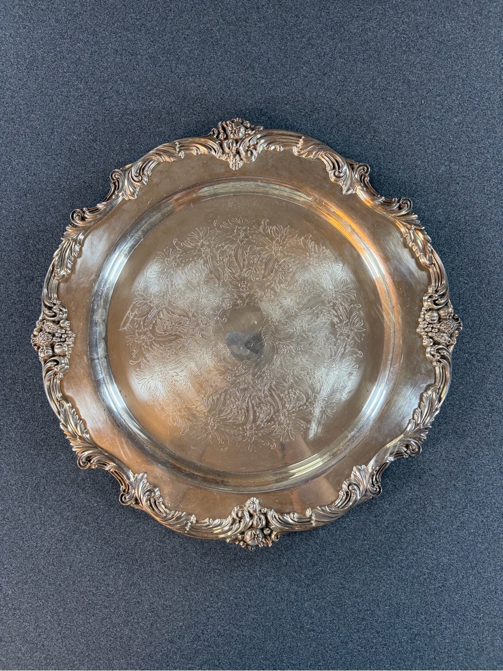 Vintage Reed & Barton King Francis Silverplate Round Tray 15" #1686 Heavy 3.5 lb